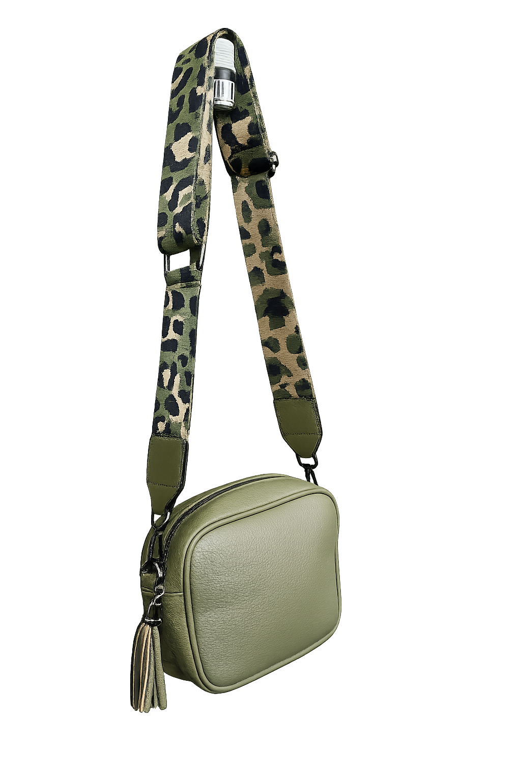 Bandolera Verde Oliva con Correa Animal Print
