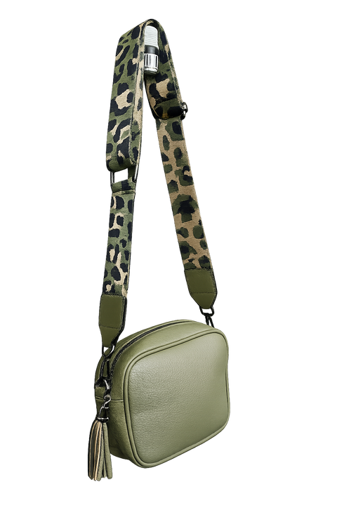 Bandolera Verde Oliva con Correa Animal Print