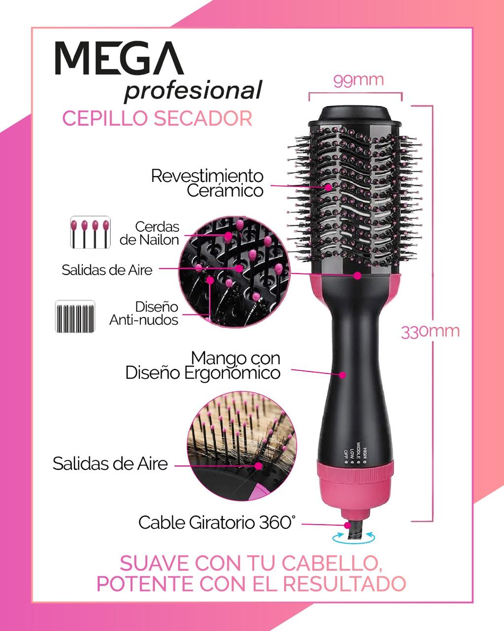 CEPILLO SECADOR 3 en 1 MEGA Profesional