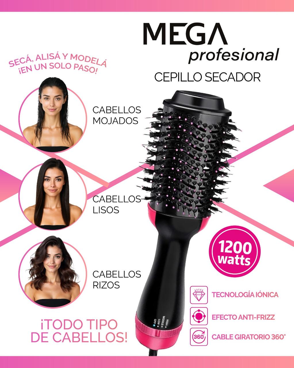 CEPILLO SECADOR 3 en 1 MEGA Profesional