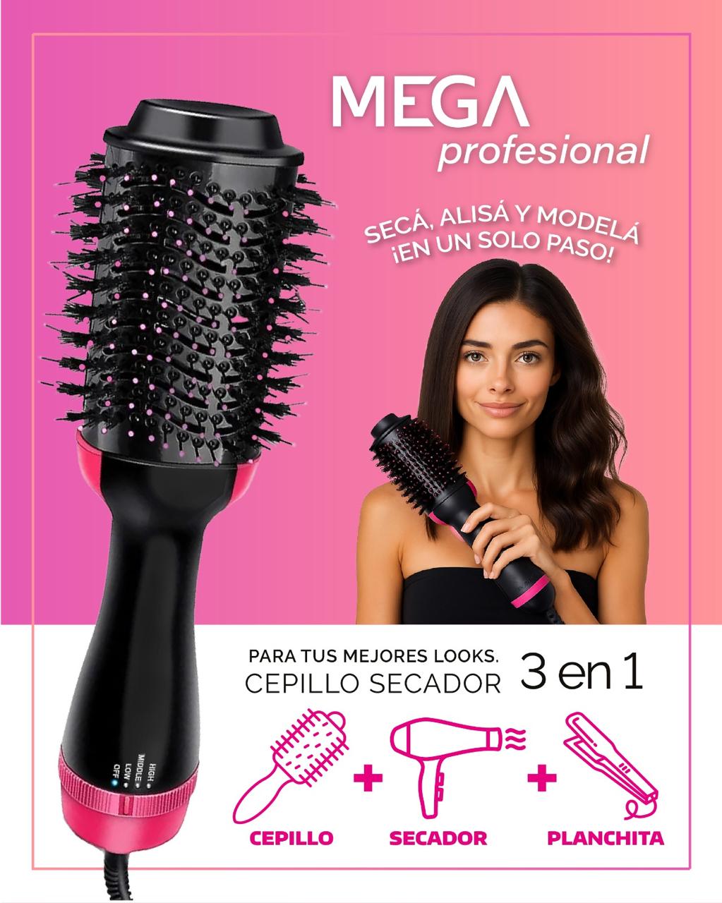 CEPILLO SECADOR 3 en 1 MEGA Profesional